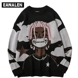 Harajuku Vintage Cartoon Anime Gebreide Trui Mannen Winter Oversized Mannen Rock Hip Hop Rap Trui Vrouwen Jumper Lelijke Trui