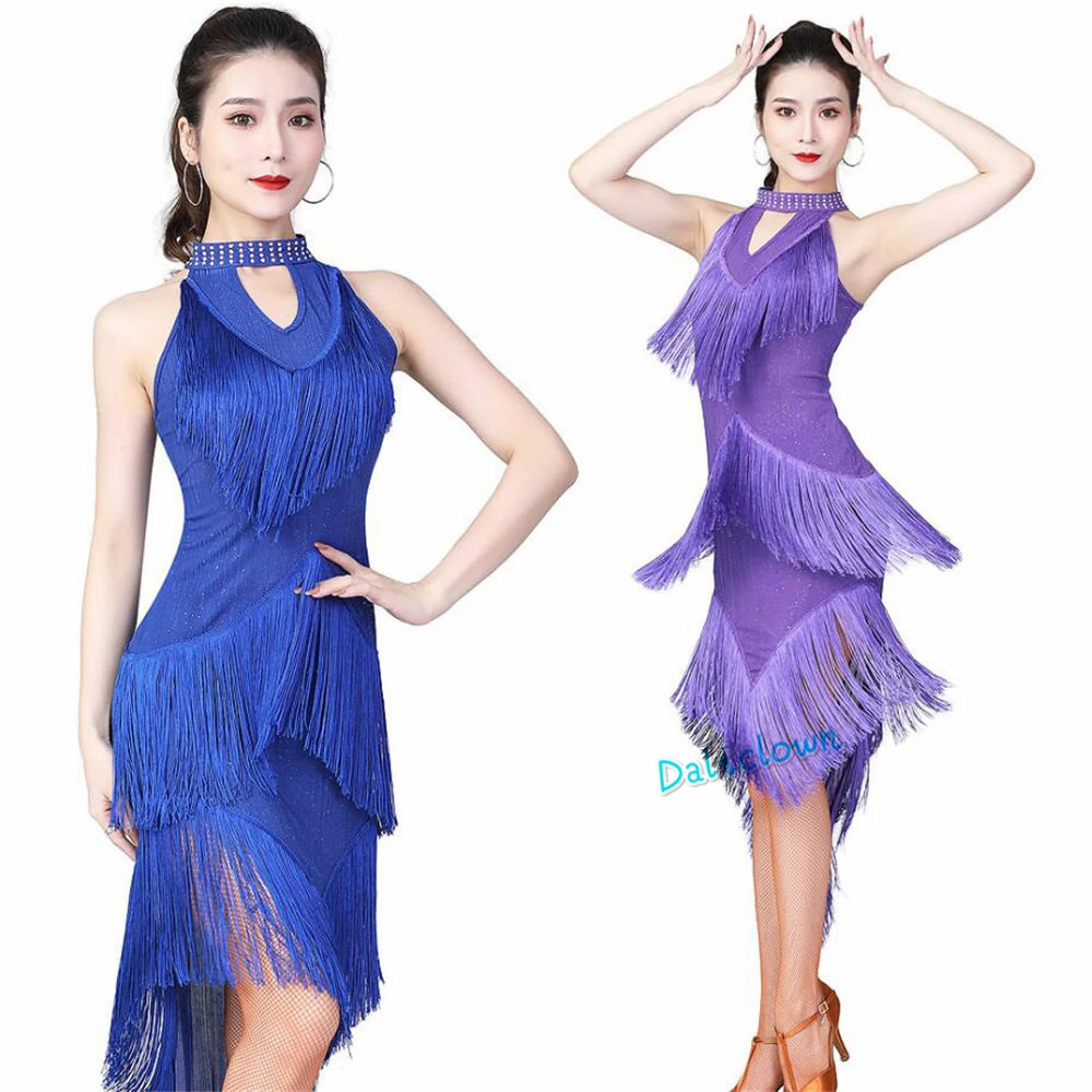 Latin Dance Dress Women Sexy Sequin Fringe Ballroom Dancing Tango Skirt Tassel Competition Salsa Costume Cocktail Dresses