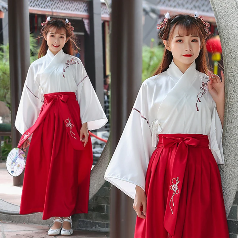 Vrouw Chinese Traditionele Hanfu Jurk Lange Mouw Elegante Folk Dance Stage Performance Rok + Tops Tang-dynastie Oude Kostuum