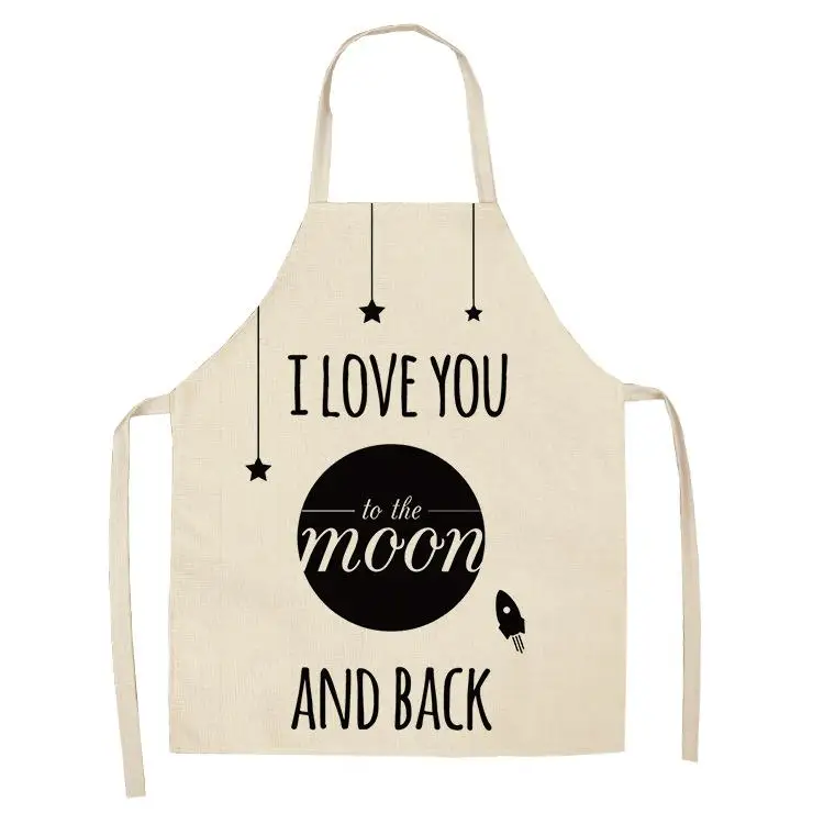 1 Pcs Moon Sun Kitchen Aprons for Women Cotton Linen Bibs Household Cleaning Pinafore Home Cooking Apron WQ114