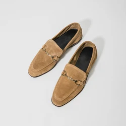 Banyiyou 2026 Autumn Women's Shoes Metal Decoration Single Shoes Female Cow Suede Slip-on Flats Loafers Lazy Comfortable Shoe