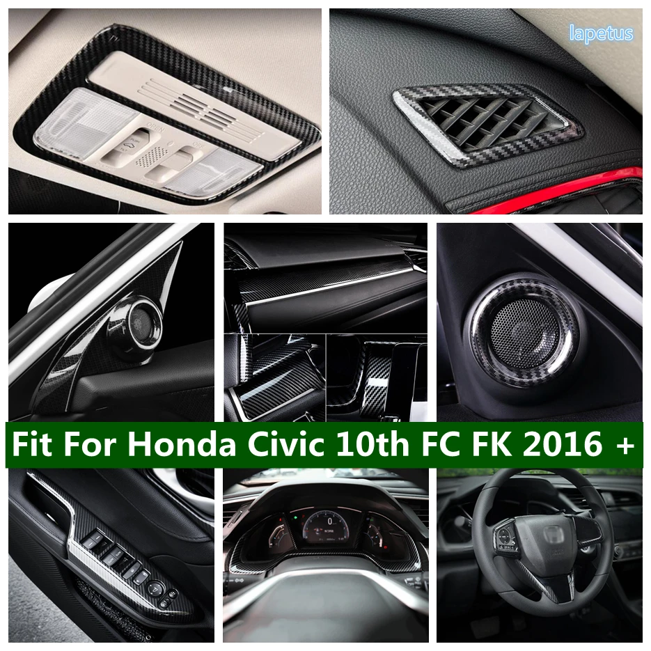 Instrument Panel Screen Frame Reading Lights Cover Cup Holder Trim For Honda Civic 10th FC FK 2016 - 2020 Carbon Fiber Interior