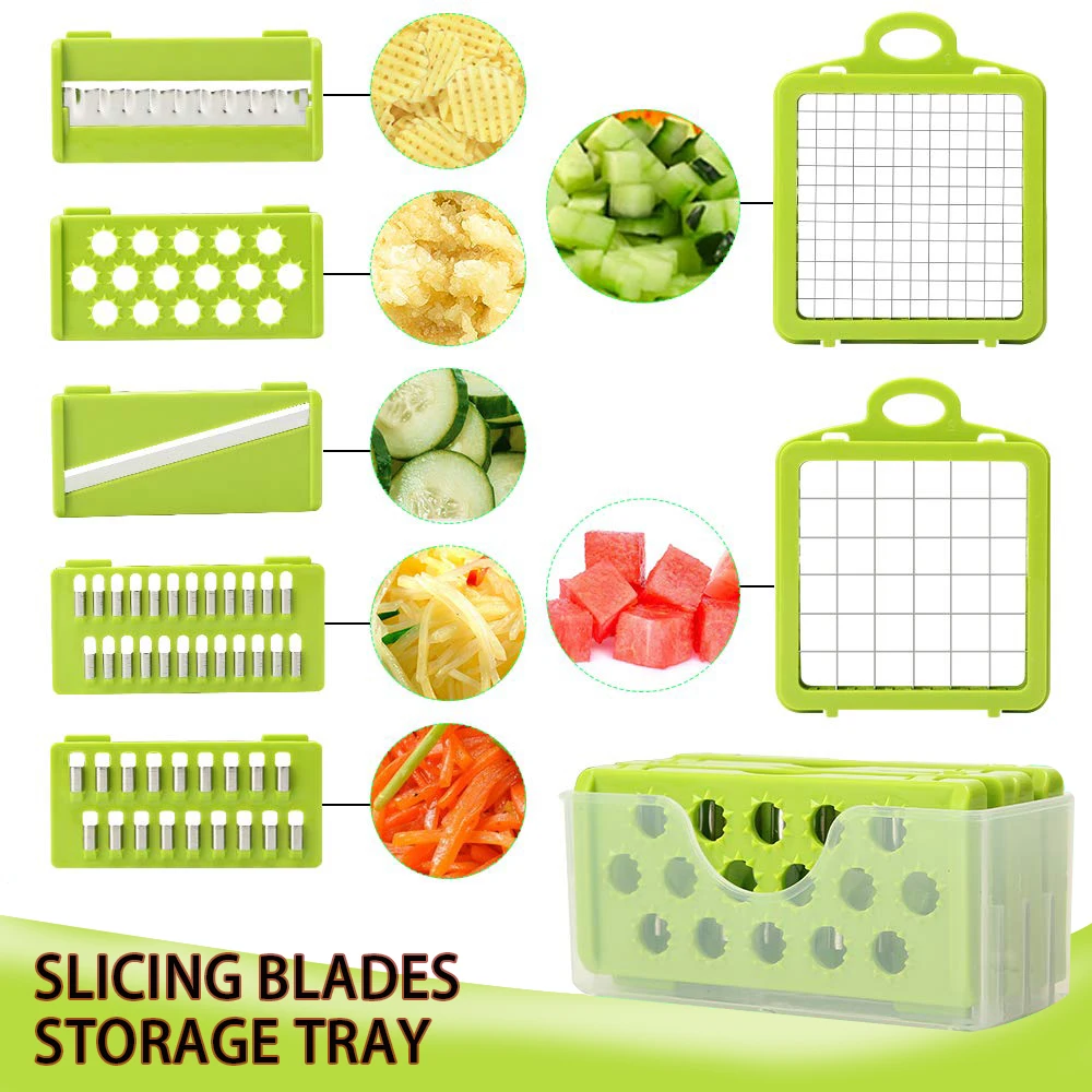 Multifunctional Vegetable Cutter & Slicer Carrot Potato Grater Onion Chopper 9 in 1 with Drain Basket Kitchen Fruit Food Gadgets