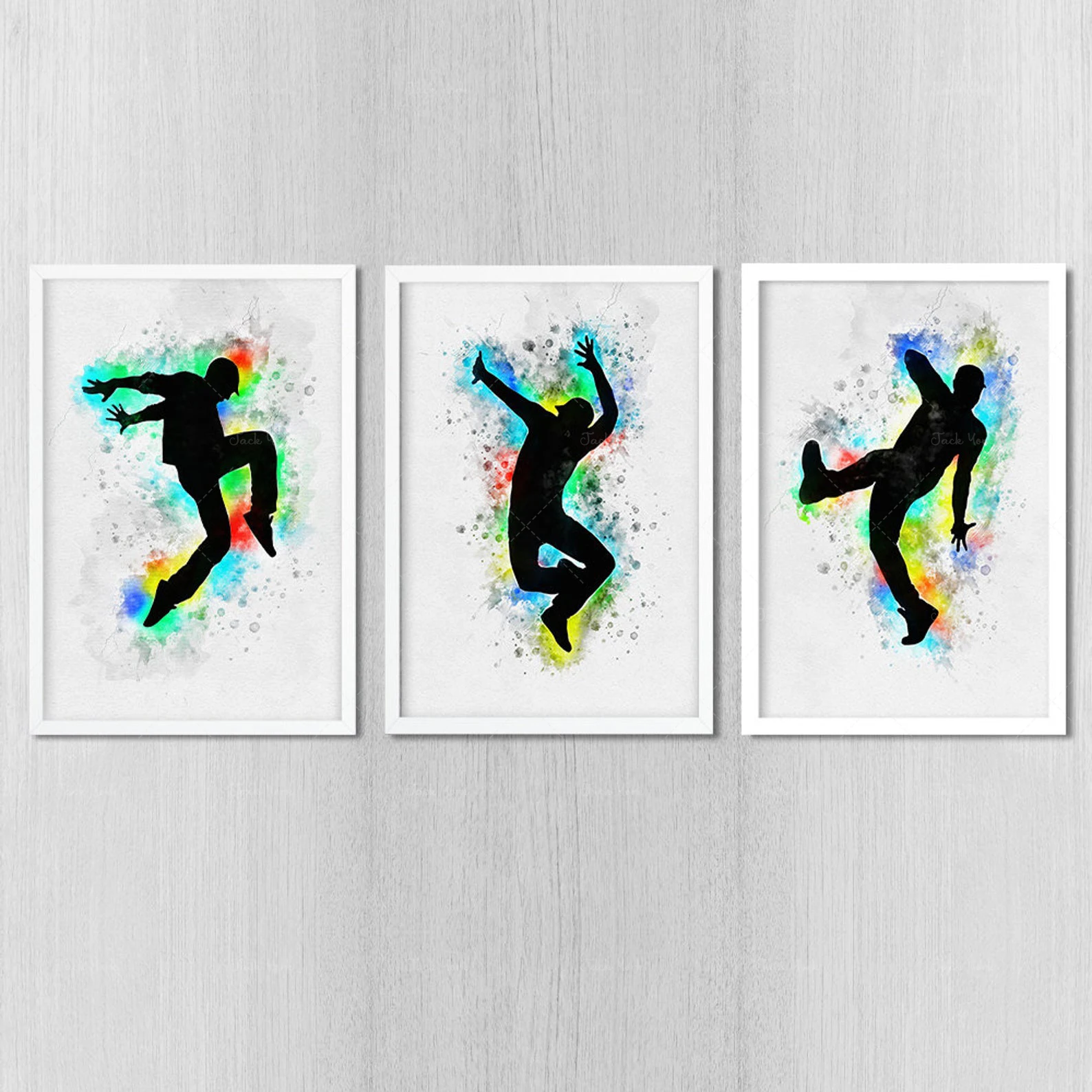 

Street dancer Hip Hop gift Triple set of prints Teen boy room decor Watercolor wall art Valentines gift
