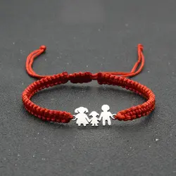 Handmade Braided Adjustable Bracelet Stainless Steel Family Dad Mom Daughter Lucky String Bracelets for Women Men Couple Jewelry