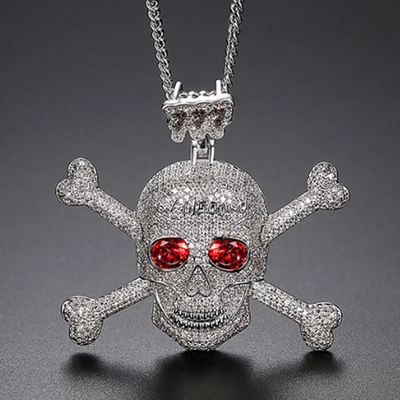 

Zlxgirl jewelry full mirco paved zircon red eye skull punk pendant fashion women's chain statement necklace&pendant bijoux