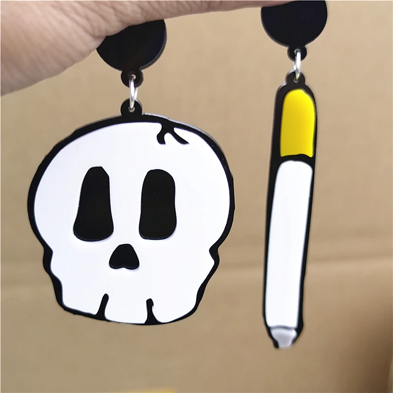 KUGUYS Smoking Causes Death Drop Earrings for Women White Acrylic Jewelry Halloween Cigarette Skull Punk Accessories