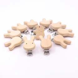 5PCS Wooden Rabbit Pacifier Clip Baby Accessories Wooden Animal Pacifier Metal Holder Elephant Pacifier Wooden Baby Teeth