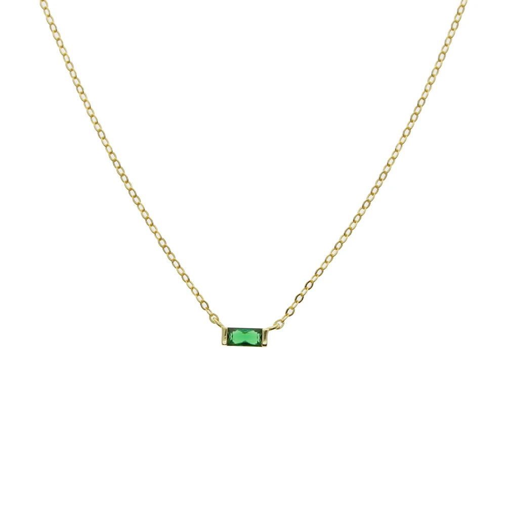 Single Stone Solitaire Cz Cubic Zirconia Delicate Dainty Chain 925 Sterling Silver Bezel Colorful Single Stone Necklace