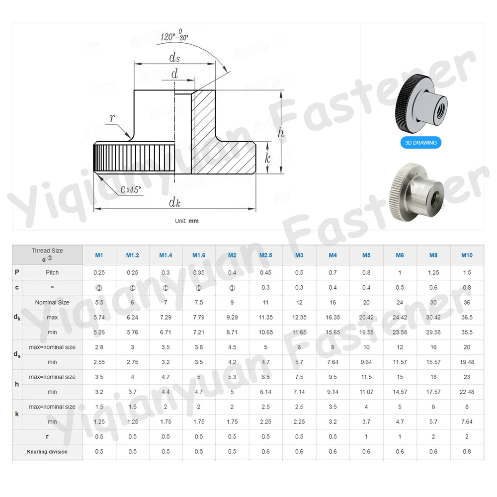 M3 M4 M5 M6 M8 M10 DIN466 SUS304 Stainless Steel Knurled Thumb Nut with Collar Blind/Through Hole 3D Printers Parts Curtain Wall