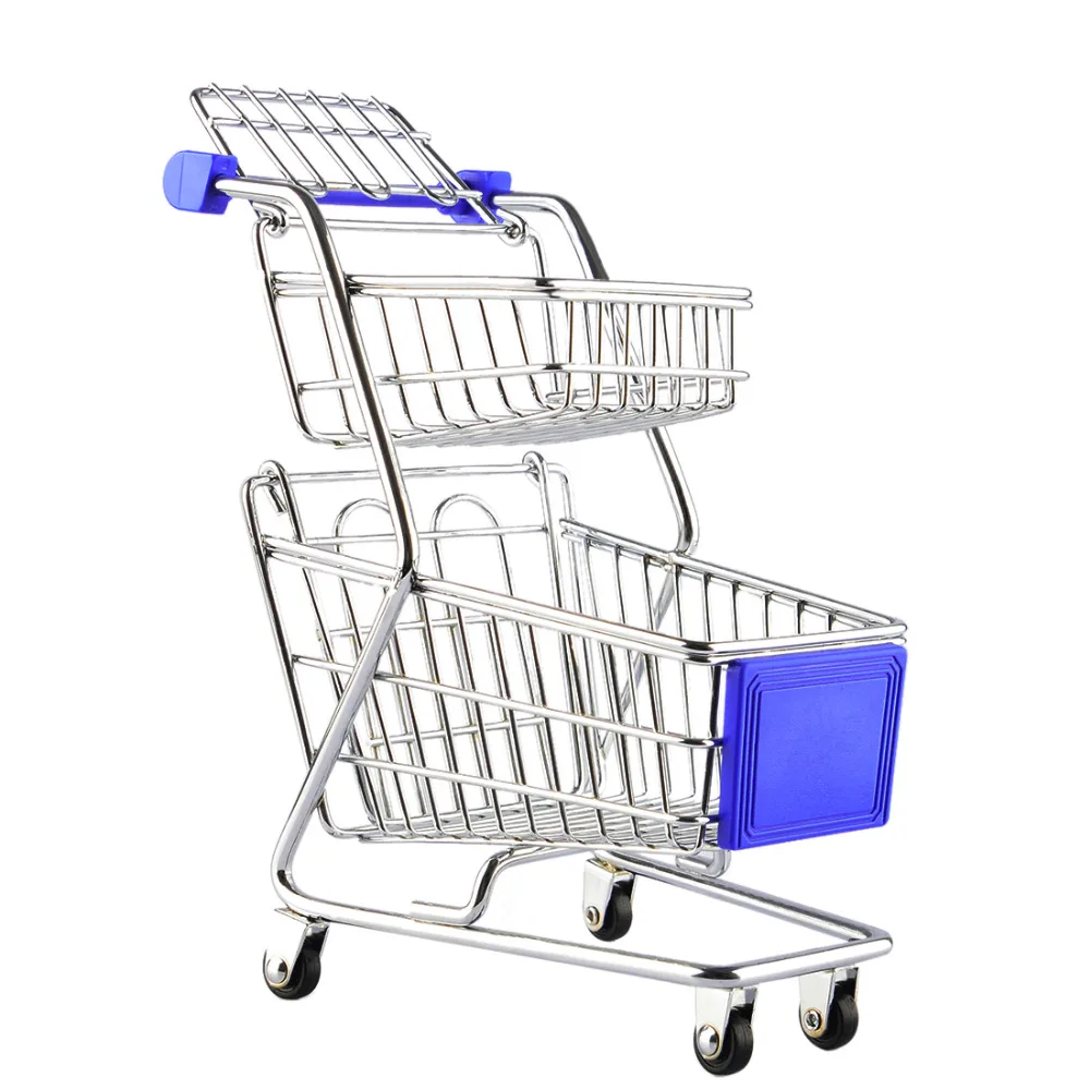 mini Supermarket Handcart Wheel Shopping Carts Toys Creative Double-deck Folding Shopping Cart Basket Toys for Children Boys