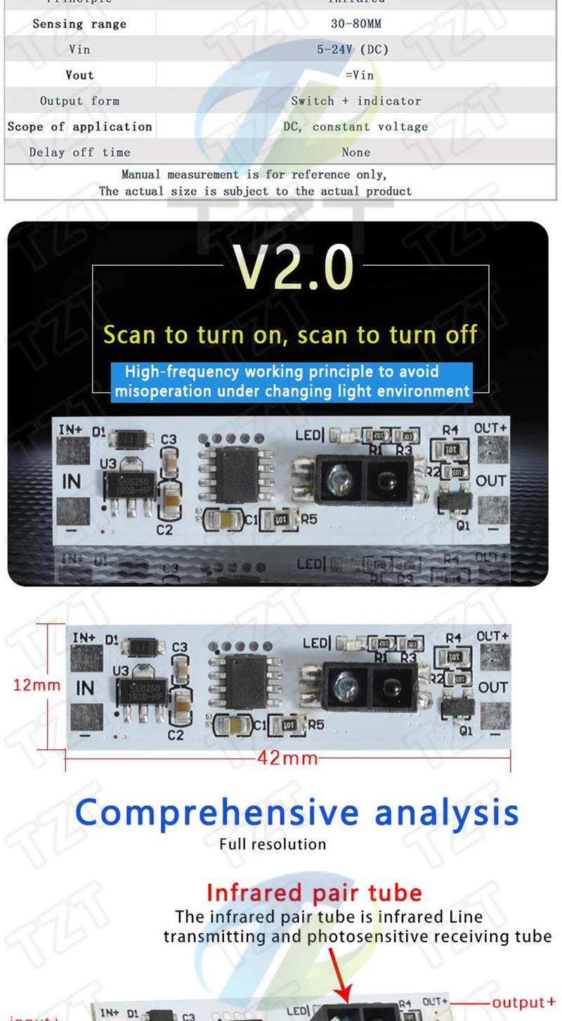 TZT Kurzstrecken-Scan-Sensor, kapazitiver Touch-Sensor-Schalter, PIR-Bewegungssensor-Schaltermodul, 3 A, konstante Spannung für Smart Home – Detail 8