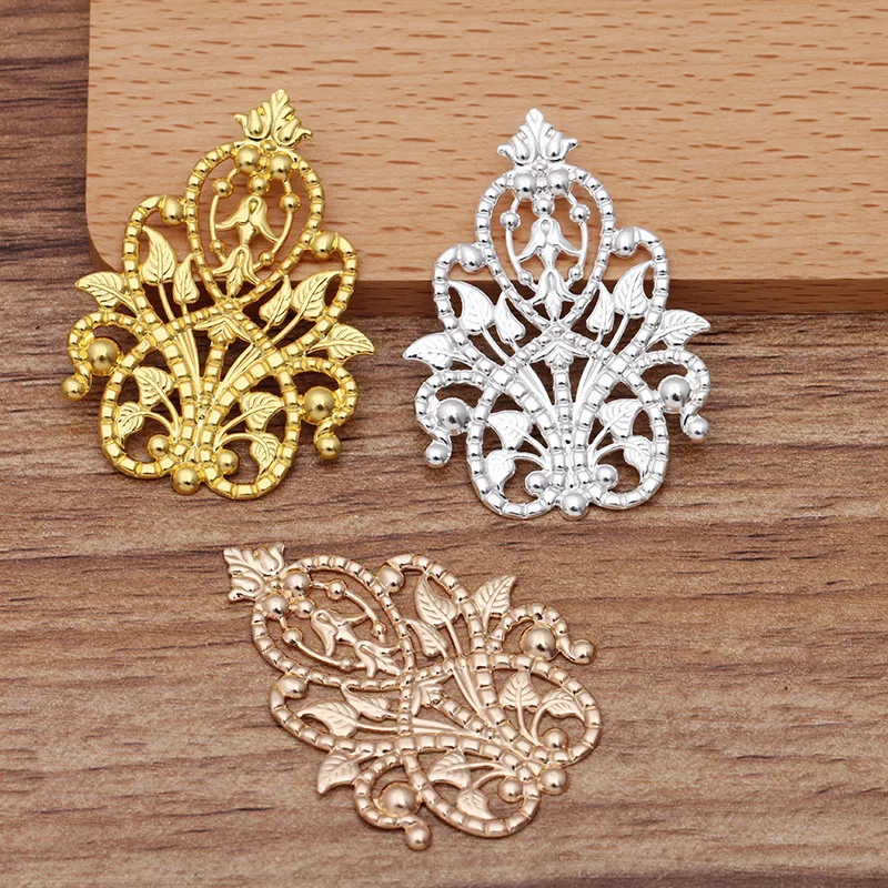 5pcs/lot 35*48mm Leaf Flower Charms Connector For DIY Hair Jewelry Making Supplies Jewelry Findings Brass Filigree Parts 0182