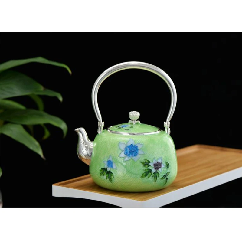 Silver pot 999 sterling silver handmade tea set Japanese retro teapot kettle home tea ceremony Kungfu tea set 700ml