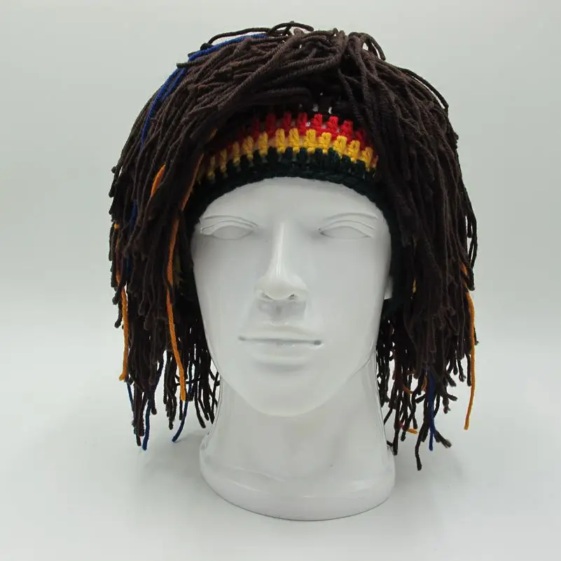 New Rasta Wig Beanie Men\'s Caps Handmade Crochet Winter Warm Hat Gorro Halloween Xmas Birthday Gifts Funny Party Balaclava