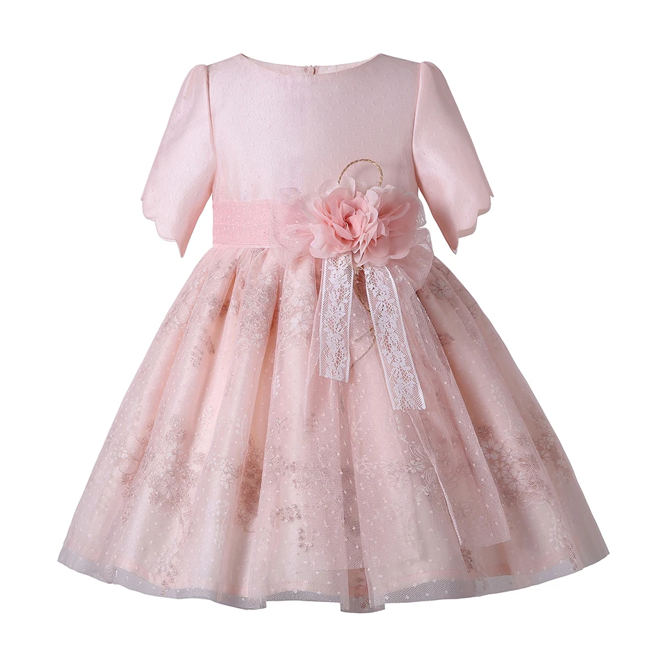 Pettigirl  Summer Pink Girls EID Baby Wedding Lace Princess Dresses For Kids Boutique Birthday Size 23456781012Years Old