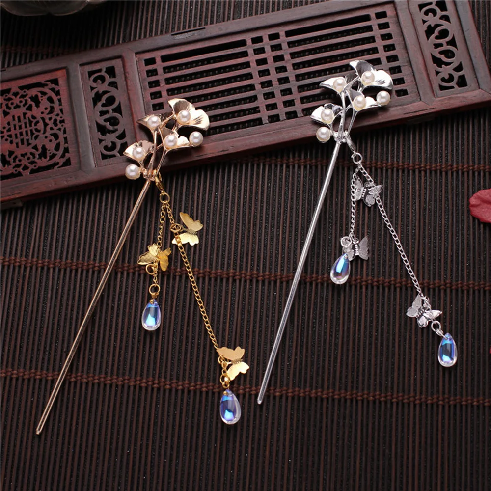 

Bridal Ornaments Chinese Classic Butterfly Tassel Tassel Hairpin Plate Hair Fork Pearl Hair Sticks Hair Accessories