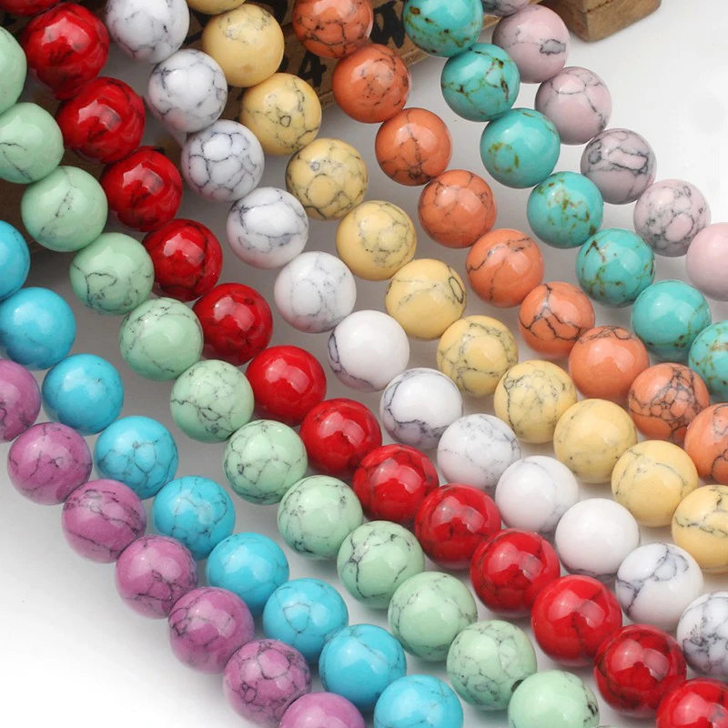 White Red Blue Green Pink Howlite Turquoises Beads Synthetic Jewelry 4/6/8/10/12mm Round Loose Spacer Beads For Jewelry Making