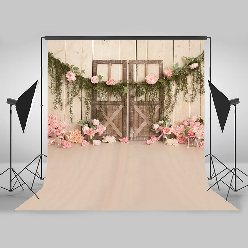 Mocsicka Flower Newborn Baby Photography Backdrops Wooden Door Floral Children Birthday Photographic Studio Photo Backgrounds