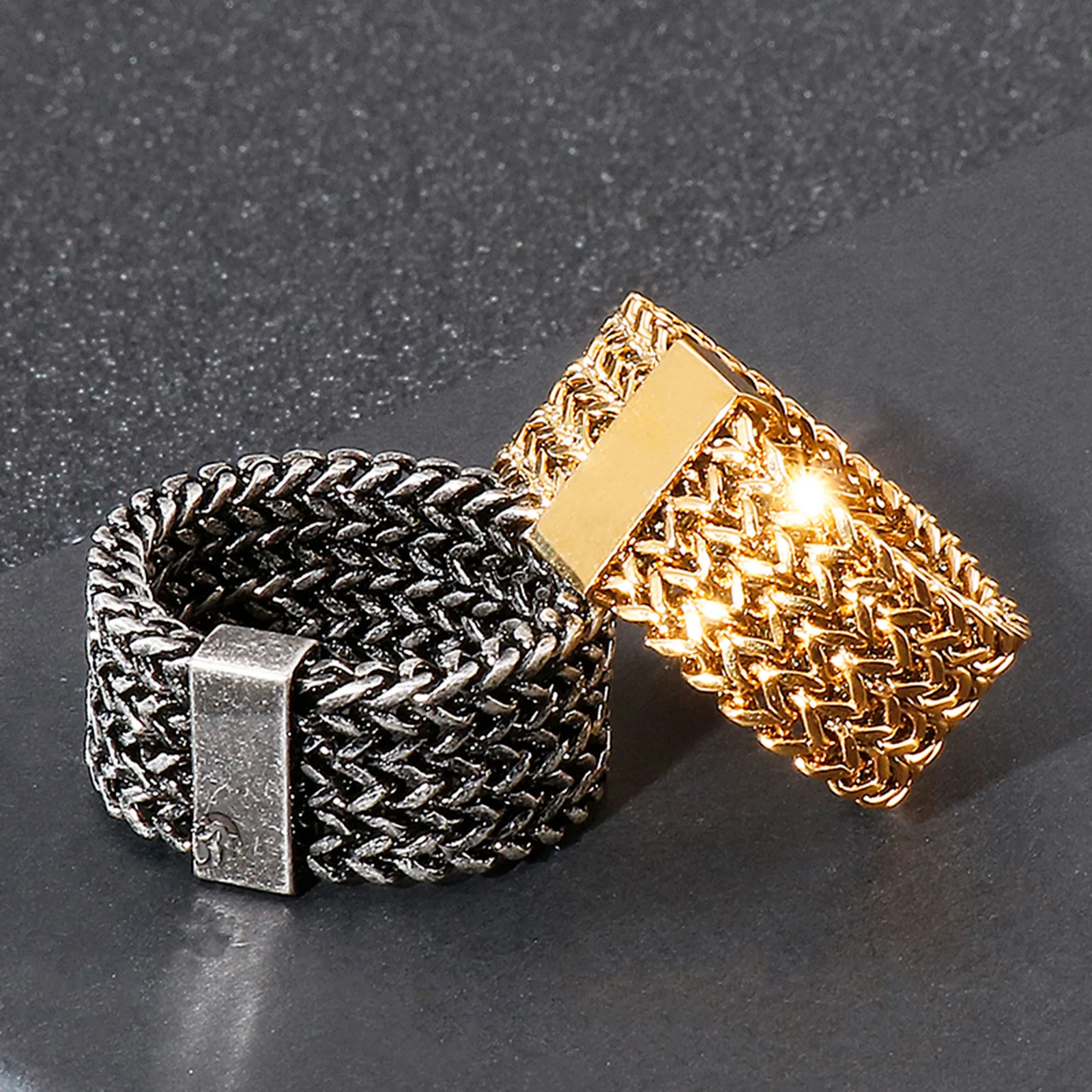 KALEN 15mm New Stainless Steel Link Chain Ring High Polished Dubai Gold Color Mesh Men Cool Jewelry Accessories Gifts