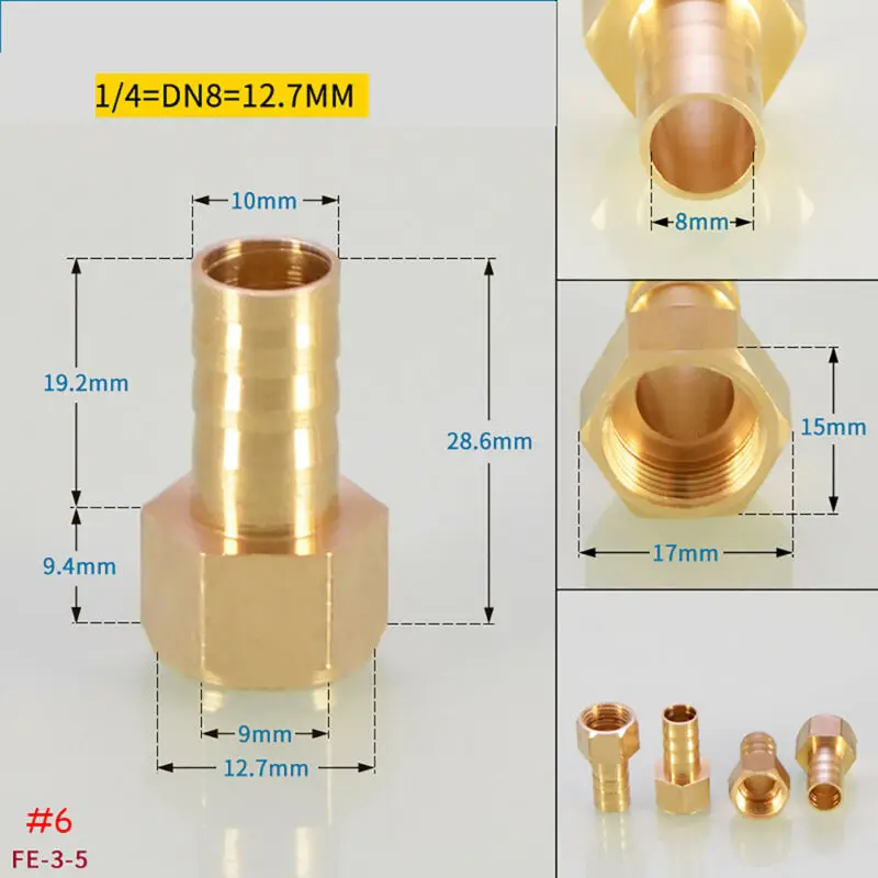 Raccordi per tubi raccordo per tubo flessibile in ottone raccordo per carburante aria Gas tubo flessibile per acqua olio da 4mm-16mm a 1/8 ''1/4'' 3/8 "filetto femmina rame