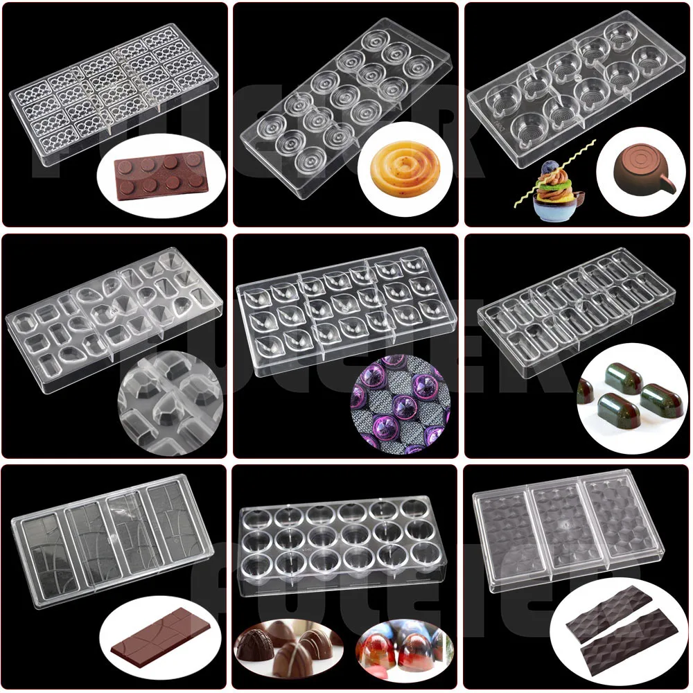 3D Polycarbonate Chocolate Bar Mold For Baking Candy BonBon Pastry Cake Decoration Confectionery Tool Sweets Chocolate Mould