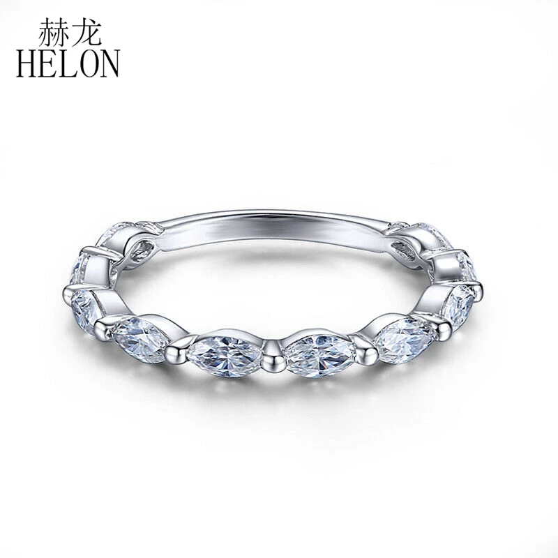 

HELON 0.8ct Moissanite Ring Solid 14K White Gold Marquise Cut VVS/DEF Test Positive Moissanite Diamond Engagement Wedding Ring