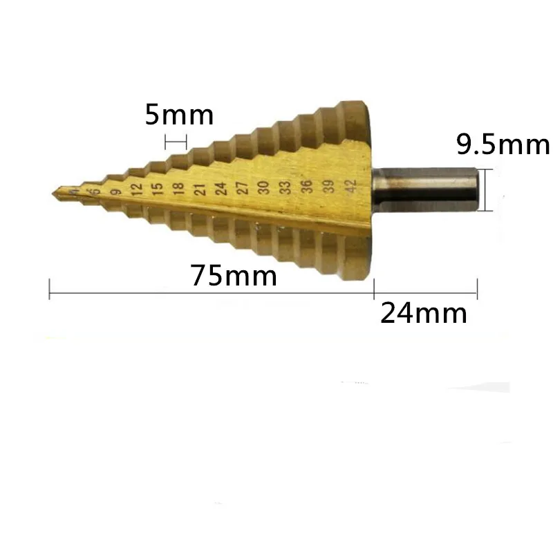 Imagem -05 - Broca de Aço de Alta Velocidade Passo Cortador de Furo de Madeira de Metal Hss Revestido de Titânio Ferramentas Elétricas de Perfuração Tamanho Grande 432 mm 442 mm