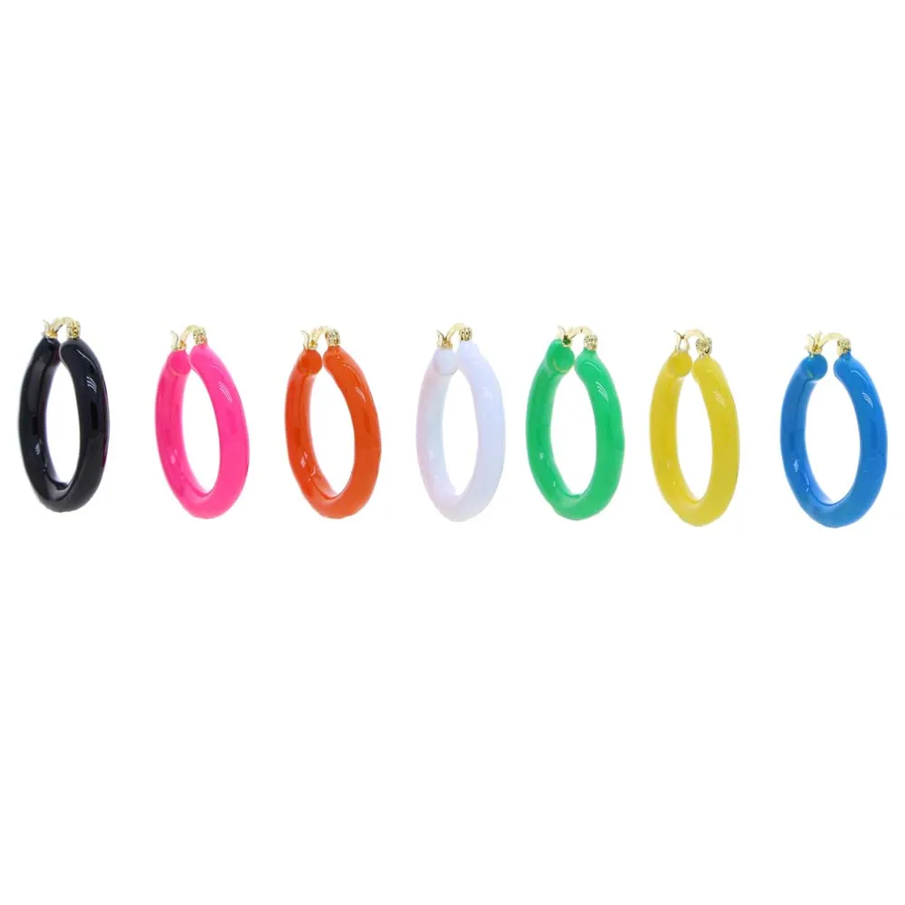 2021 New Colorful Women Jewelry Classic Gold Color Neon Rainbow Enamel Tube 30MM Hoop Earring