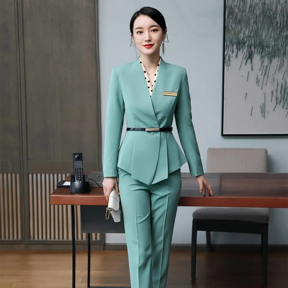 Elegant Ladies Blazer and Skirt Suit Women Green Black Apricot Formal 2 Piece Set High Quality Slim Business Work Wear Clothes