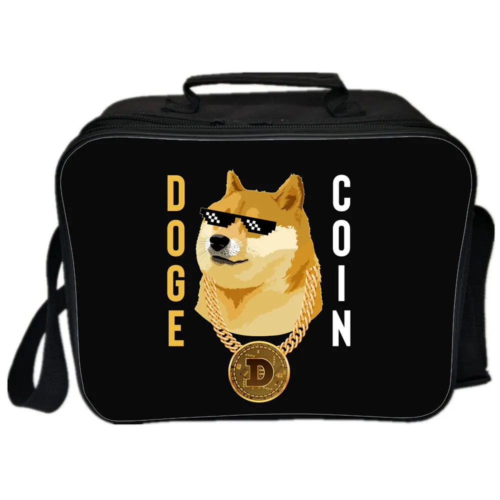 Dogecoin Backpack Shoulder Bag Japanese Anime Picnic Bag Handbags Portable Insulated Canvas Lunch Bags For Women