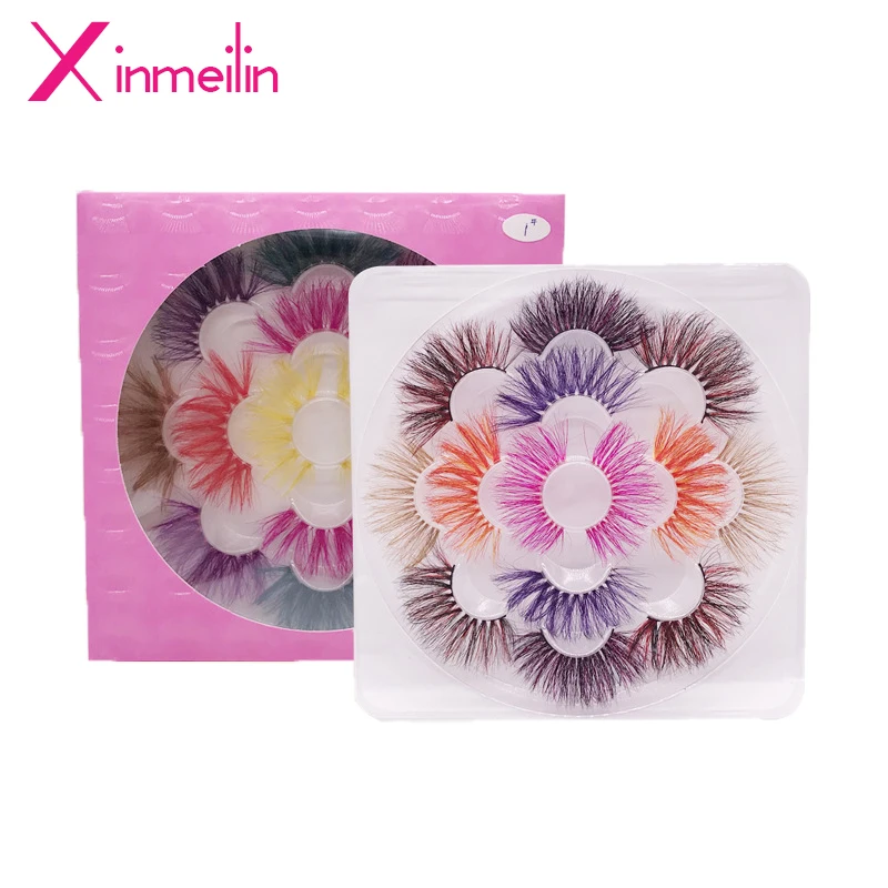 XML 7 pairs 13-25mm 3D Multicolor mink fake lashes Makeup beauty wholesale natural false eyelashes color gift box packaging set