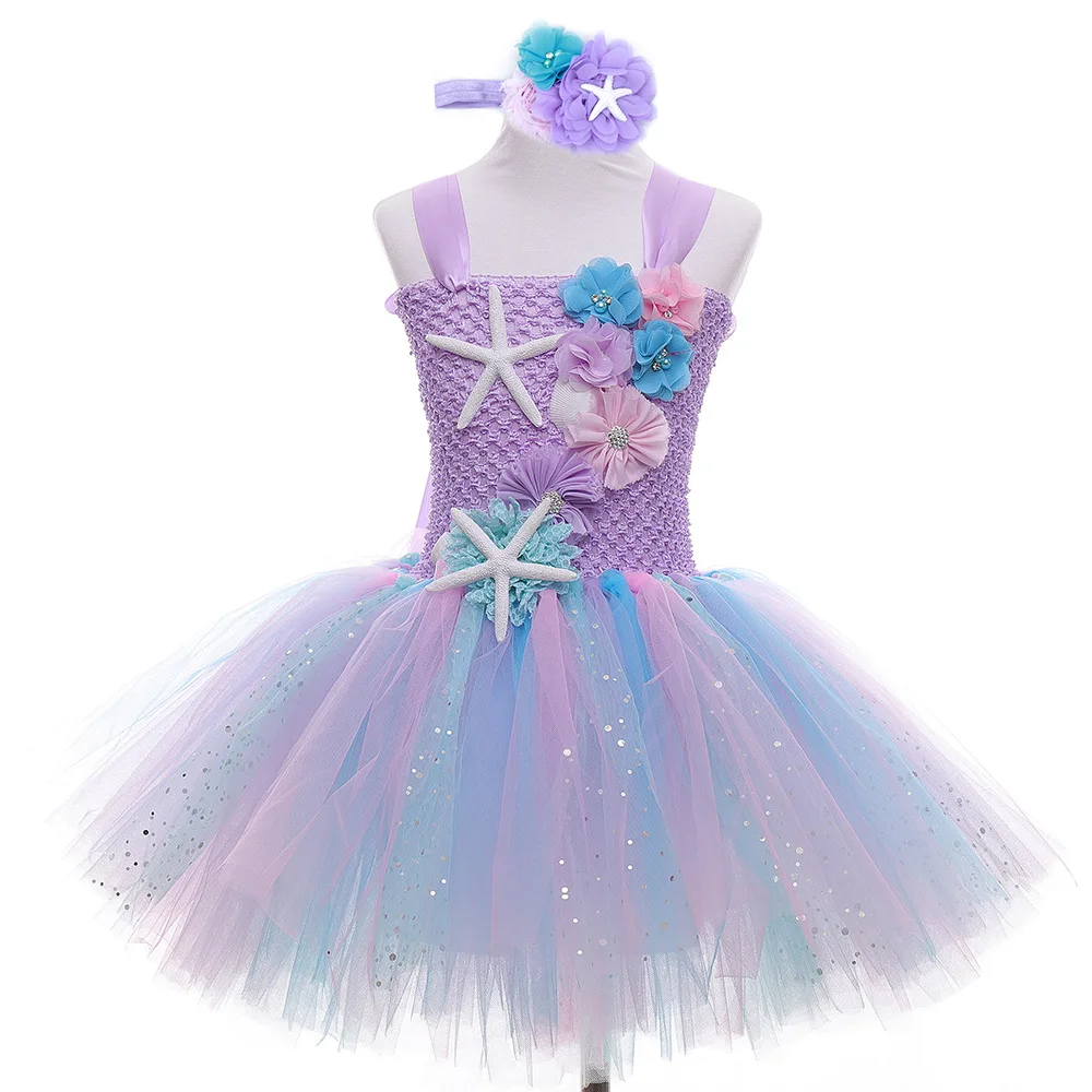 

Mermaid Cosplay Children Princess Dress Sea Star Flower Children Holiday Performance Dress Toddler Baby Girl Mermaid Clothes