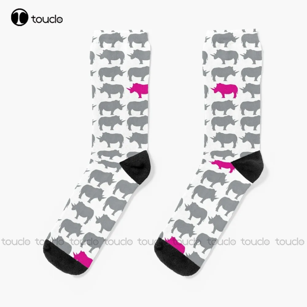 

One Pink Rhino In The Herd Socks Hiking Socks Unisex Adult Teen Youth Socks Personalized Custom 360° Digital Print Funny Sock