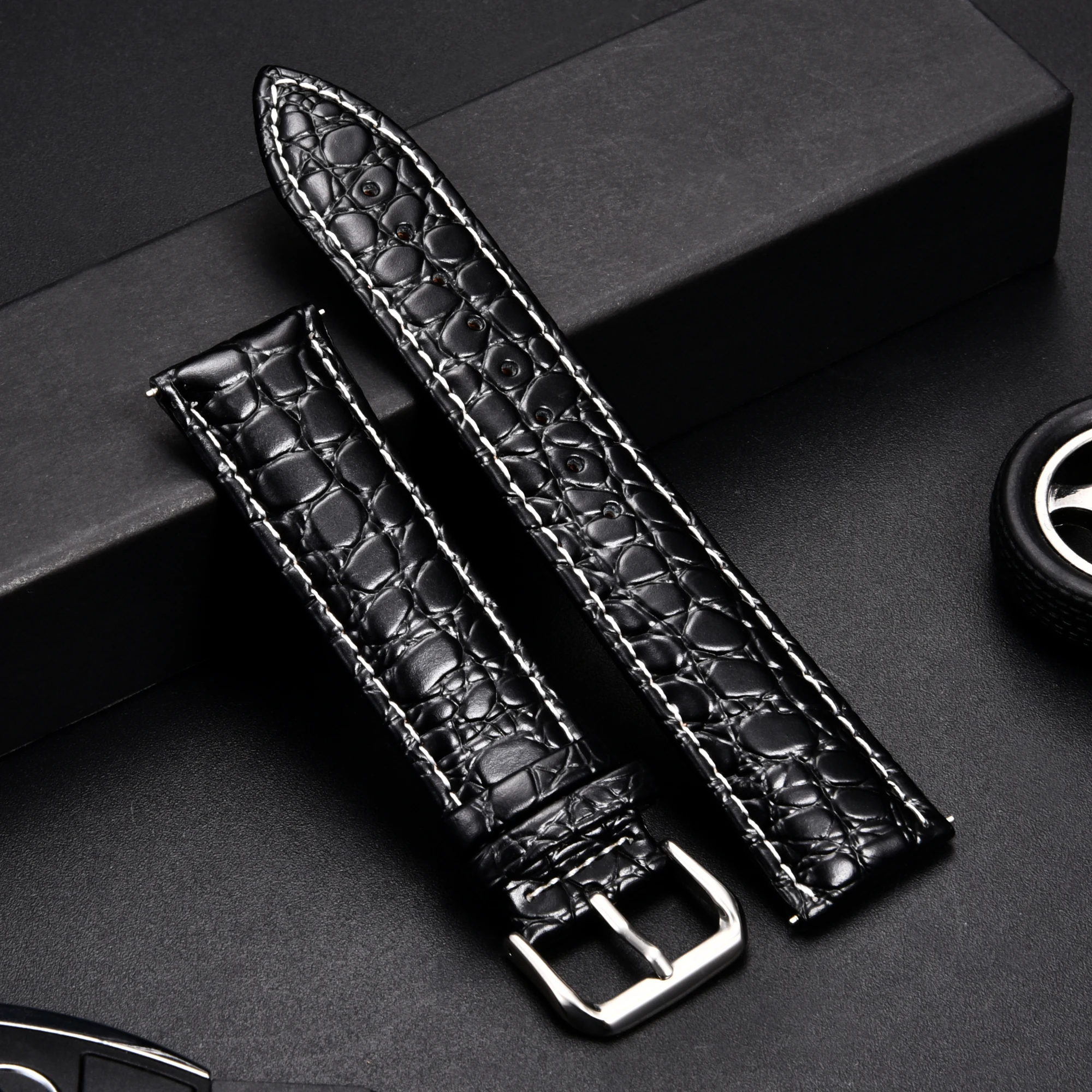 Soft Calfskin Leather Watchband Crocodile Pattern Design Bracelet for Men\'s Watches Straps 16mm 18mm 20mm 22mm 24mm correas