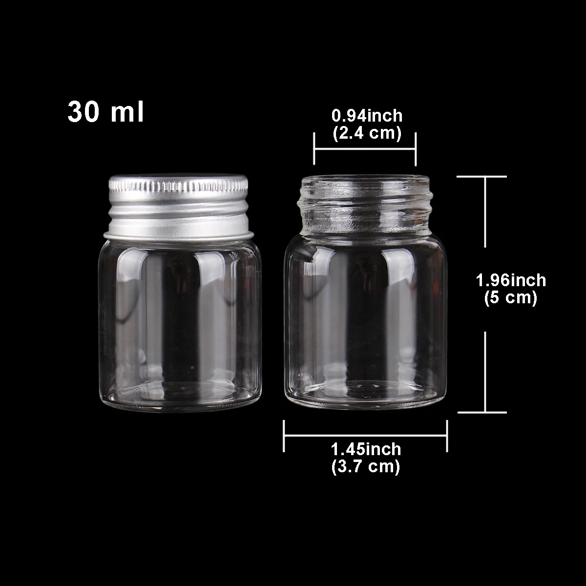 3pcs 30ml 37*50mm Candy bottles Glass Bottles with Aluminum Lids Spice Jars Storage Bottles Pill Container Glass vessels