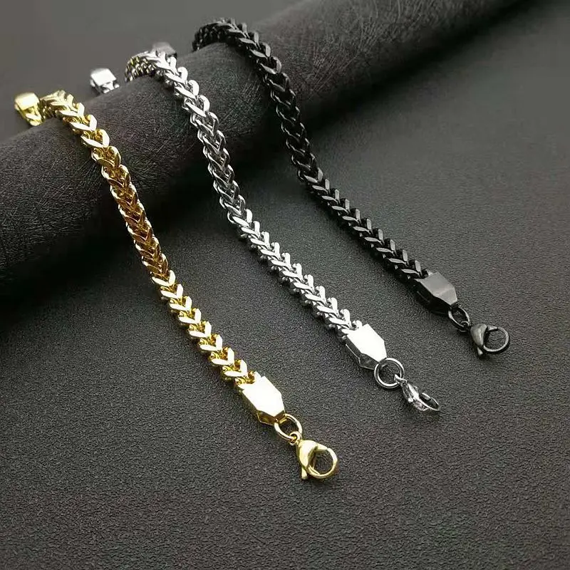 Gold color Cuban Chain Bracelet Stainless Steel 6mm Width  For Women men Jewelry