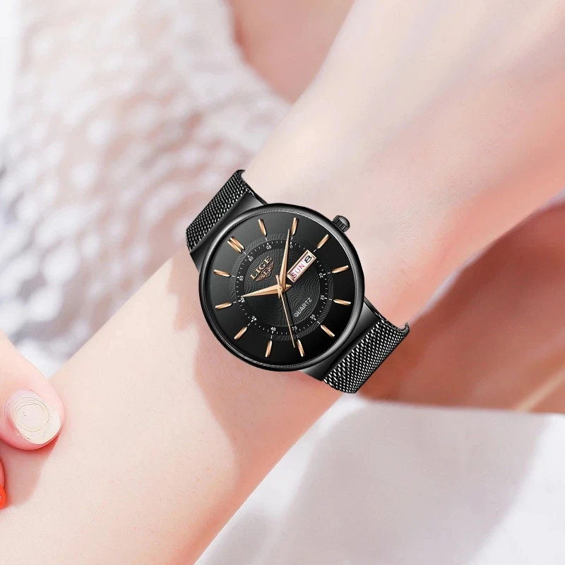 LIGE Top Brand Luxury Women\'s wristwatch Fashion Elegant Casual Ladies Watches Mesh Belt Quartz Watch for Women Reloj Mujer Date