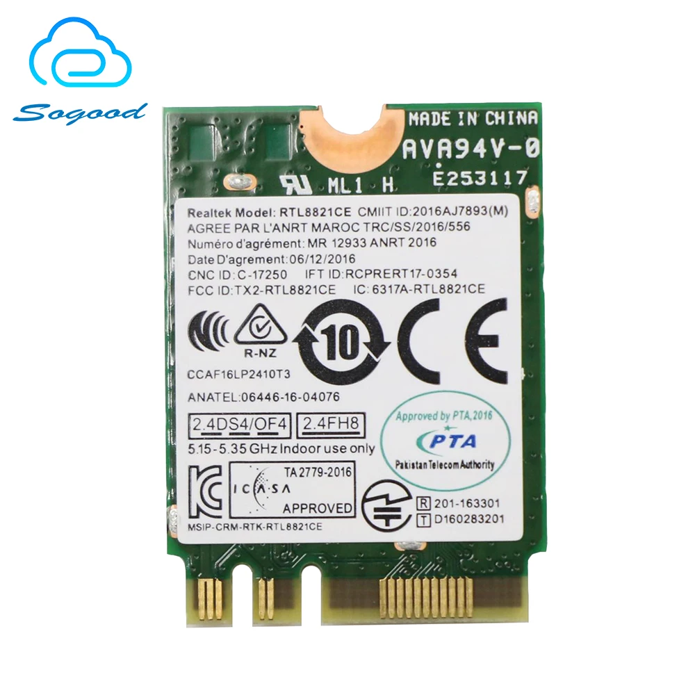 Realtek-بطاقة شبكة لاسلكية ، RTL8821CE 802.11AC 1X1 NGFF/M.2 ، نطاق مزدوج ، 2.4G 5G ، bluetooth 4.2 ، FRU 01AX710