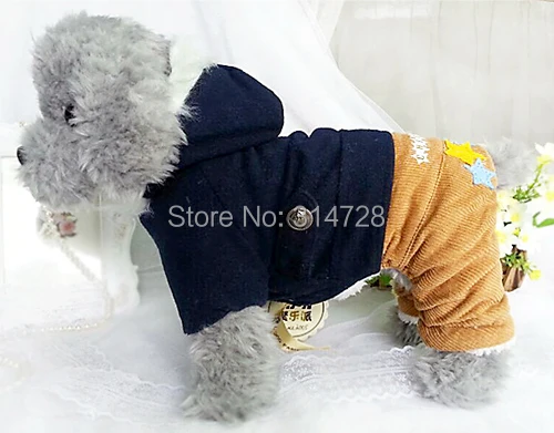 On Sale Winter Dog Clothes Pet Supplies Lining Cashmere Hoodie Corduroy Overalls Jumpsuit  All In One Romper For Small Breed