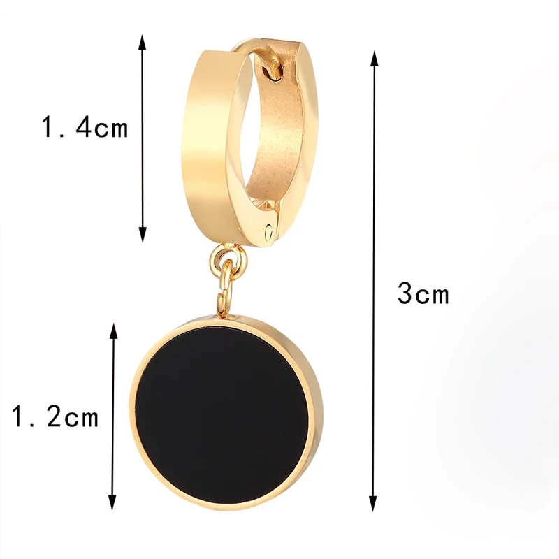 Hot Circle Hanging Black Enamel Circle Hoop Earring For Women Stainless Steel Gold Color Jewelry Party Earrings Wholesale