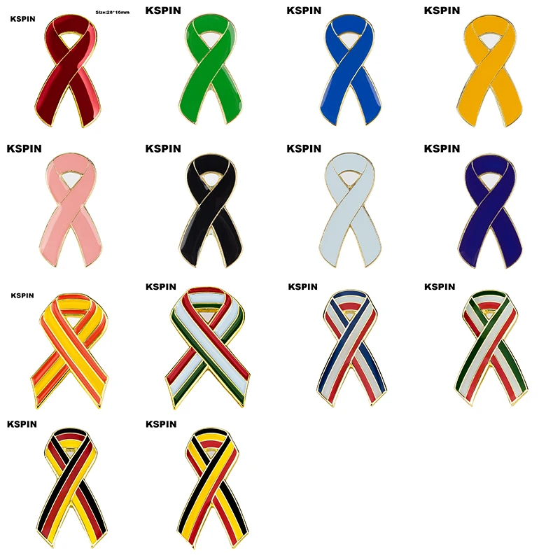 Red Aids Metal Badge Lapel Pin Pins Brooch Green Blue Yellow Pink Black White Purple Spain Bow Italy Bow France Bow Italy Bow