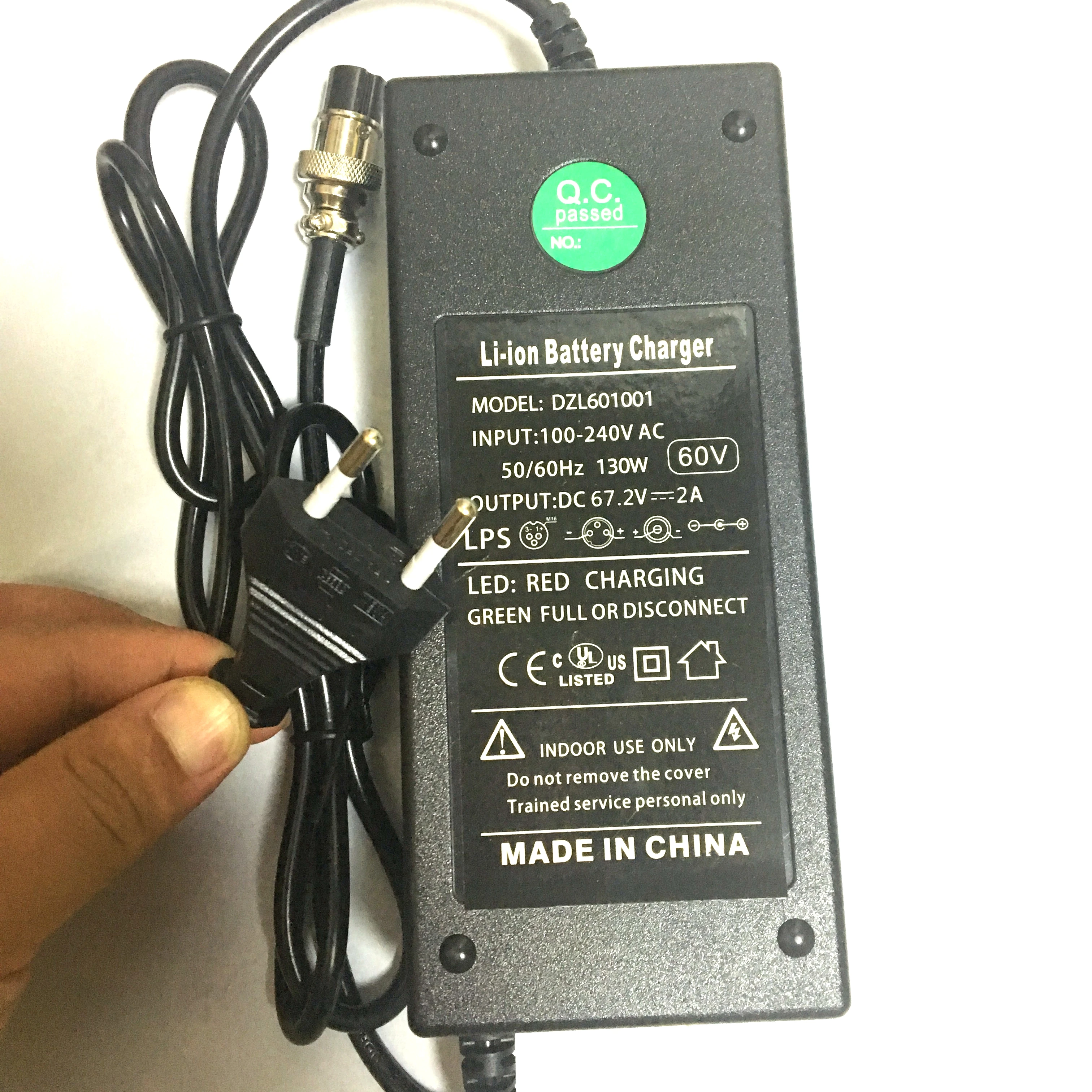 67.2V 2A Lithium Battery Charger For Wheelbarrow Self Balancing Unicycle Skateboard 60V 10AH 12AH 20AH With XLR 3 Pins 12mm DC