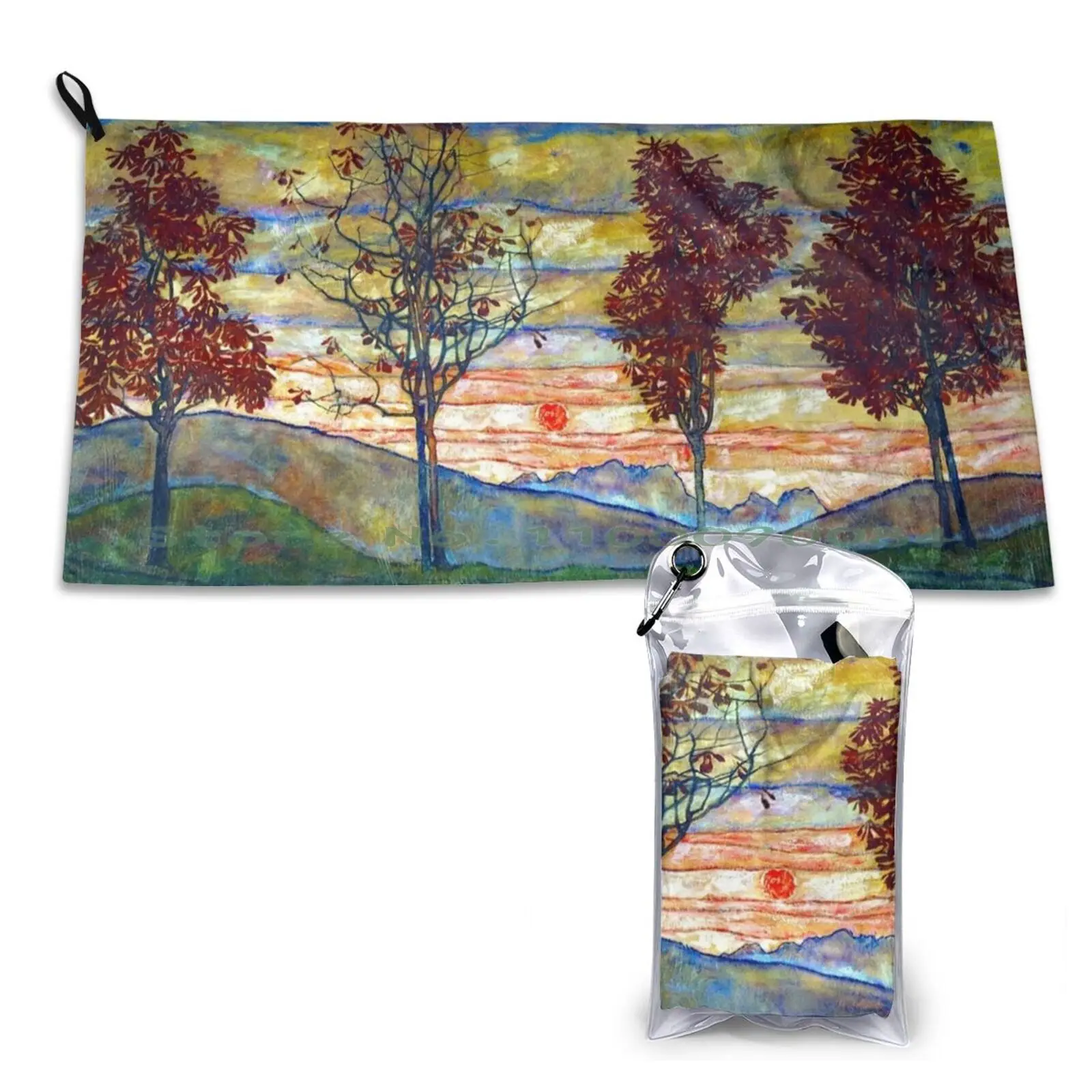 Beautiful Egon Schiele Landscape Four Trees Vintage Oil Painting 1917 Quick Dry Towel Gym Sports Bath Portable William Morris