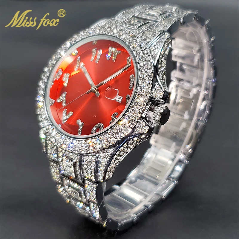 MISSFOX Red Color Women Watch Latest Trendy Original Branded Women\'s Watches Iced Out Diamond Reloj Mujer Elegante Gift New In