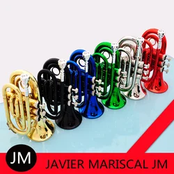 JM Mini Pocket Trumpet Bb Flat Brass Wind Instrument with Mouthpiece Gloves Cleaning Cloth Carrying Case