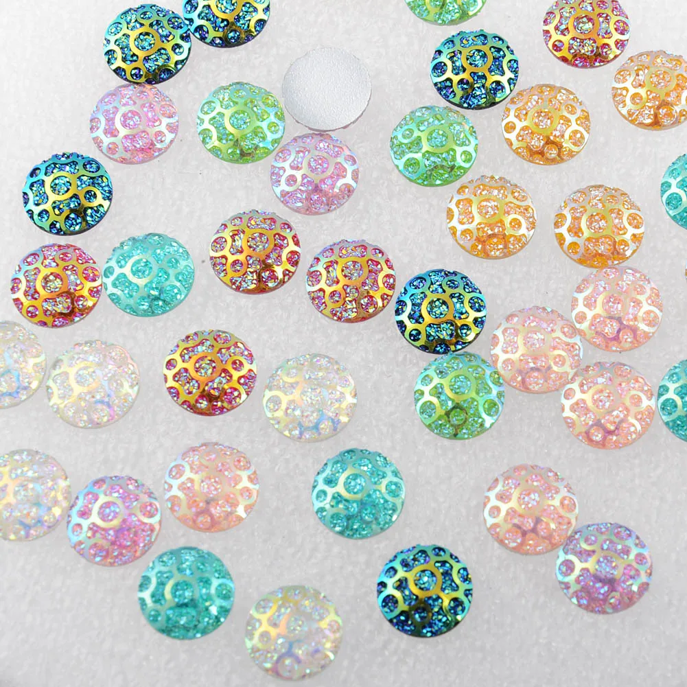 BOLIAO Not Hole AB Color 40Pcs 12*12 mm (0.47*0.47 In) Round Shape Mix Resin Rhinestone Home Decor Wedding Decoration DIY