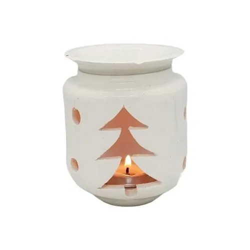 Expert White Ceramic Pine Tree Motif Candle Holder censer