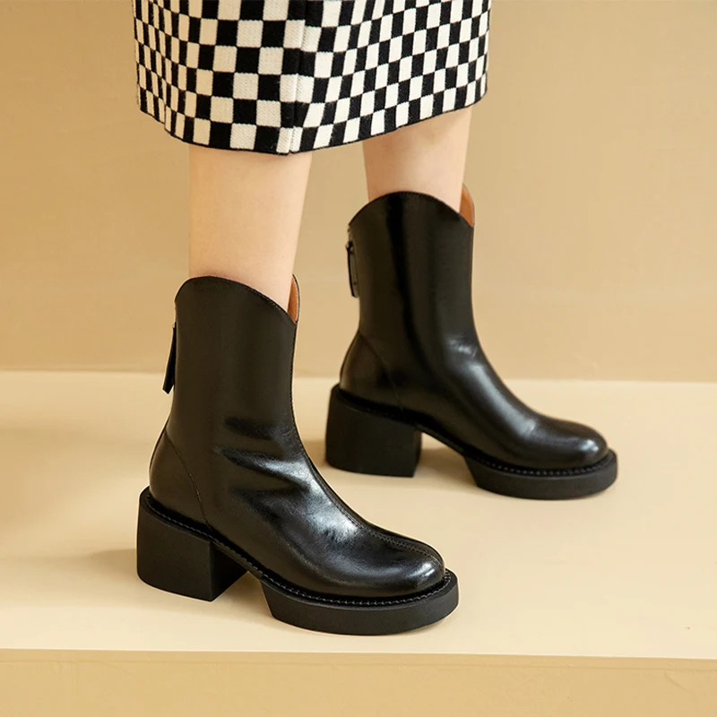 2022 nowe zimowe buty śniegowe damskie ciepłe 100% wełniane futrzane buty moda naturalna skórzana platforma wysoka (5cm-8cm) Chelsea Boots