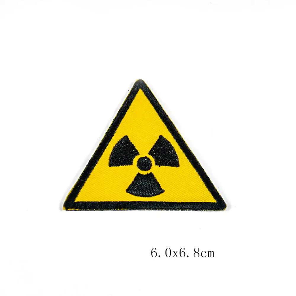 New Arrival Nuclear Dangerous Sign Skull Radioactive Patch Embroidery Sewing Eellow Green Iron on Applique DIY Fabric Sticker